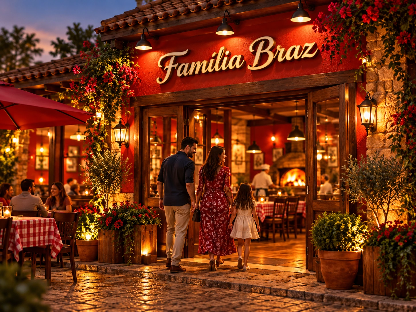 Fachada elegante inspirada na Pizzaria Família Braz
